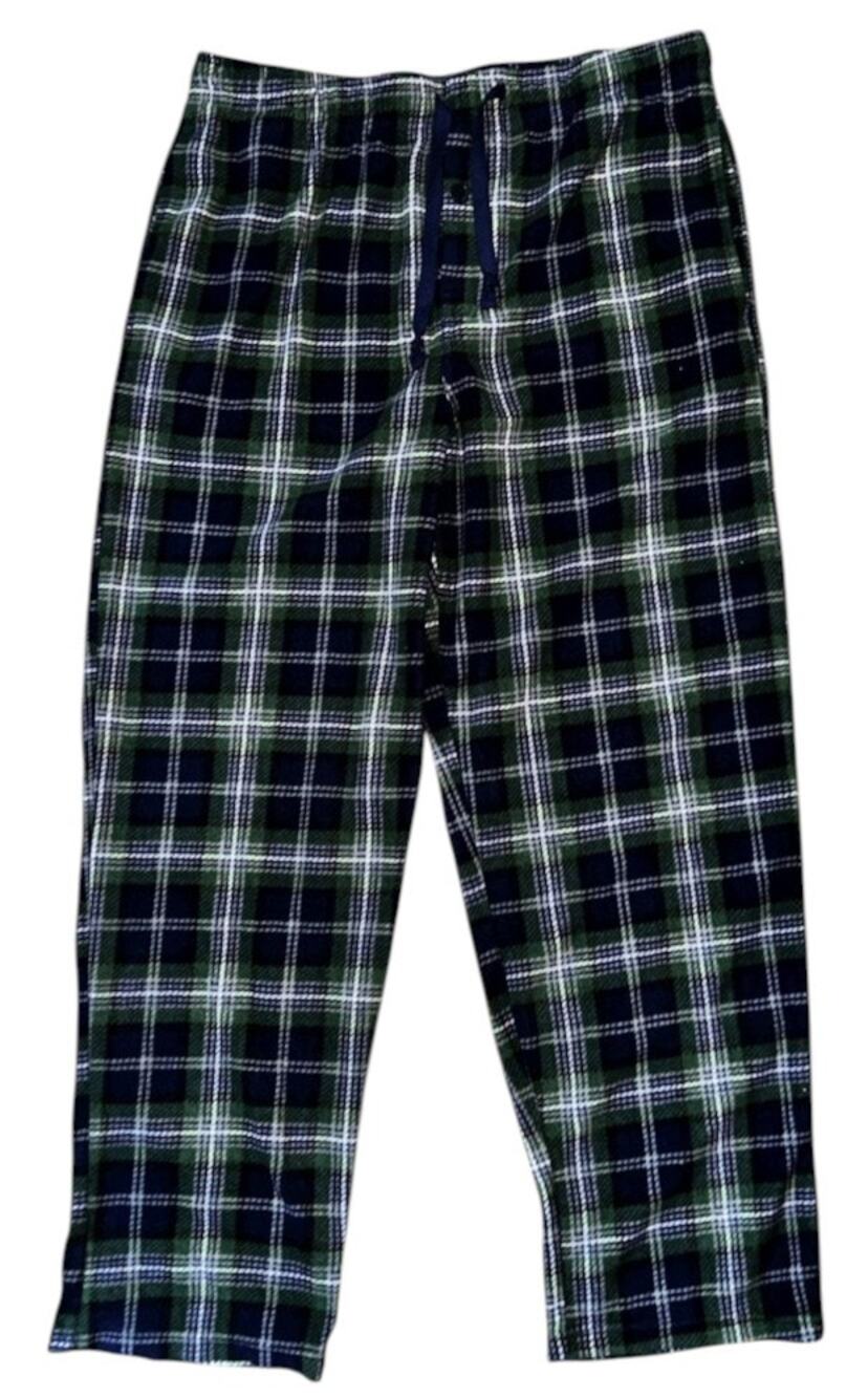 Fruit of the Loom Soft Flannel Blue & Green Plaid Pajama Sleep Pants Large 36/38